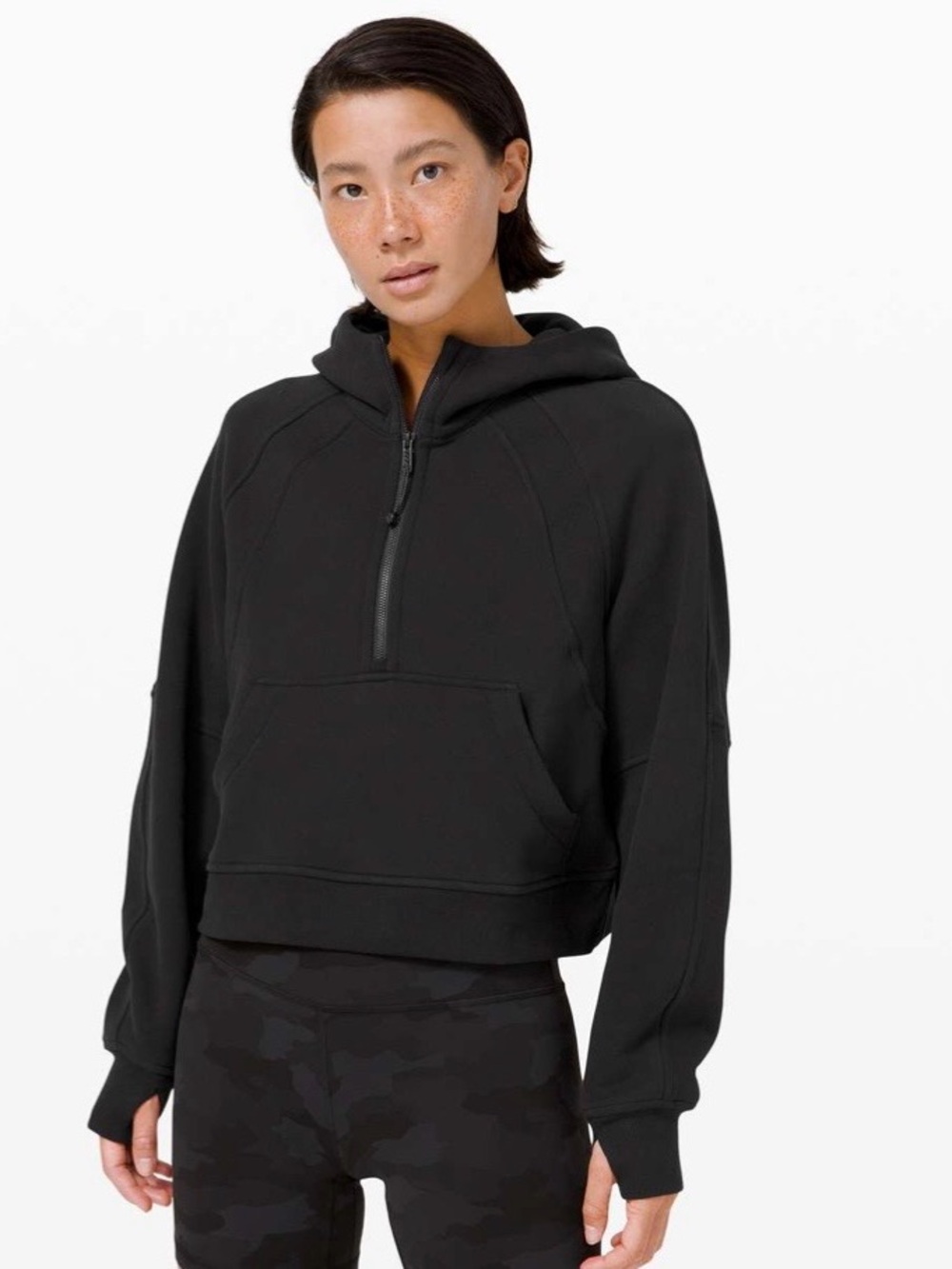 Lululemon Scuba Oversized Half Zip Hoodie Black Sz M/L Cropped Relaxed Pocket